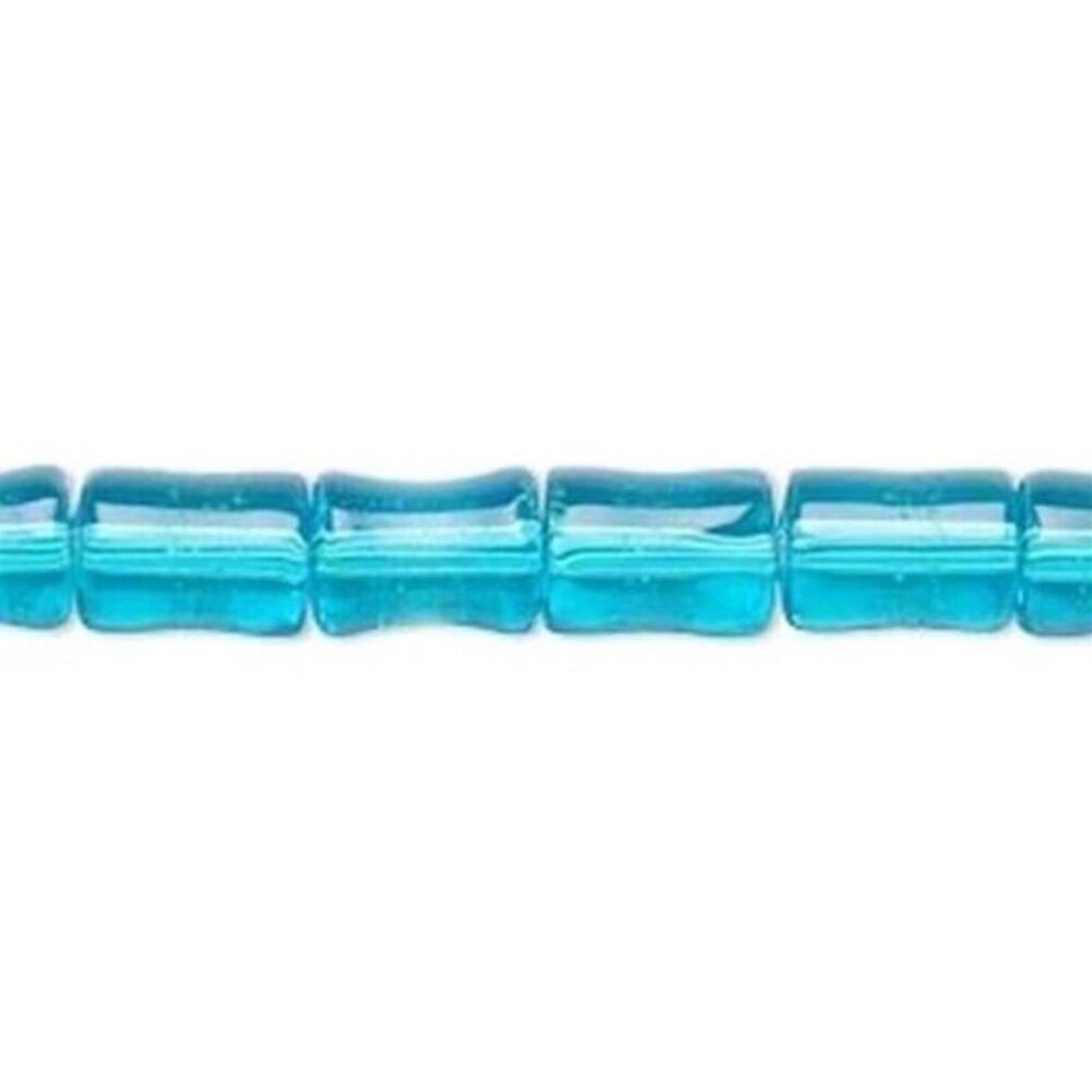 Translucent Aqua Blue India Glass 9x7mm Bamboo Tube Beads 16" Strand